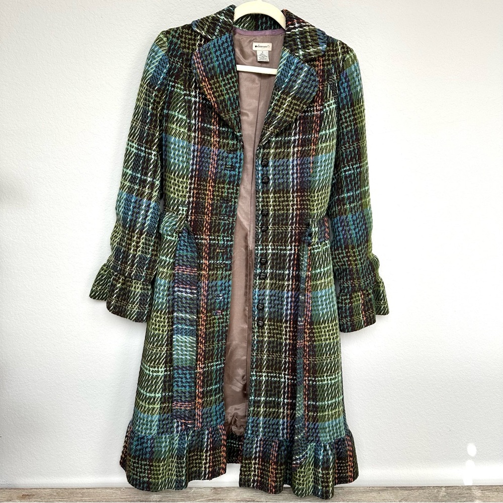 Anthropologie Elevenses Wool Blend Plaid Long Coat 4 - Picture 3 of 16